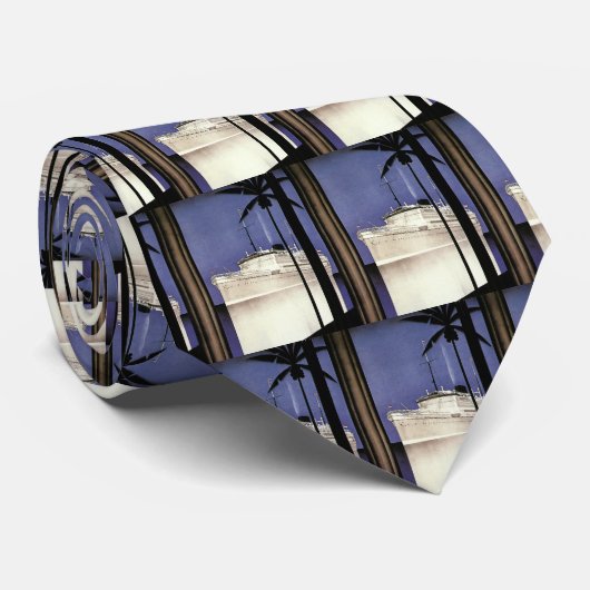 ヴィンテージ旅行熱帯巡航船とヤシの木 ネクタイ (ロール)