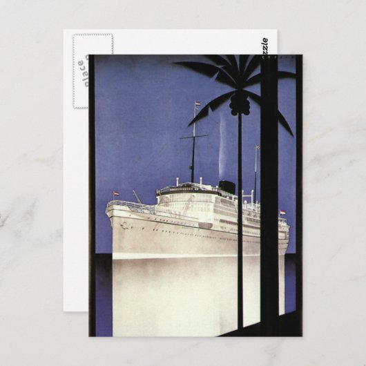 ヴィンテージ旅行熱帯巡航船とヤシの木 ポストカード (正面/裏面)