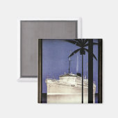 ヴィンテージ旅行熱帯巡航船とヤシの木 マグネット (正面/裏面)