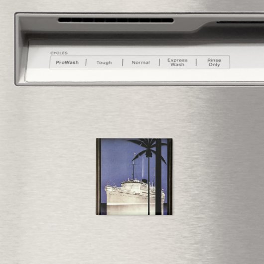 ヴィンテージ旅行熱帯巡航船とヤシの木 マグネット (インサイチュ (食洗機))