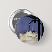 ヴィンテージ旅行熱帯巡航船とヤシの木 缶バッジ (正面&裏面)