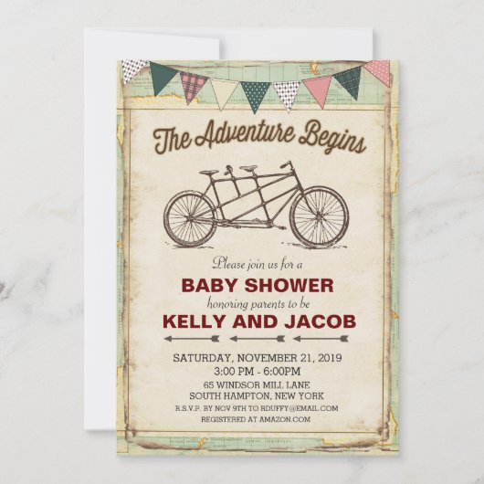 ヴィンテージ旅行用ベビースシャワー招待状 招待状 (正面)