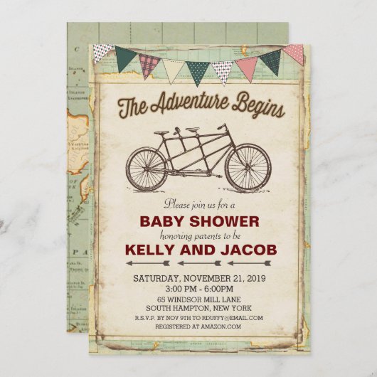 ヴィンテージ旅行用ベビースシャワー招待状 招待状 (正面/裏面)