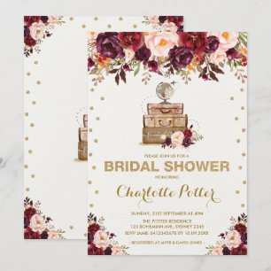 ヴィンテージ旅行素朴な花のブライダルシャワーのパーティー 招待状