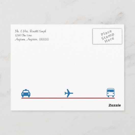 ヴィンテージ旅行結婚をテーマにしたサンキューカード ポストカード (裏面)