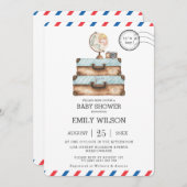 ヴィンテージ旅行航海アドベンチャーベビーシャワーボーイ 招待状 (正面/裏面)