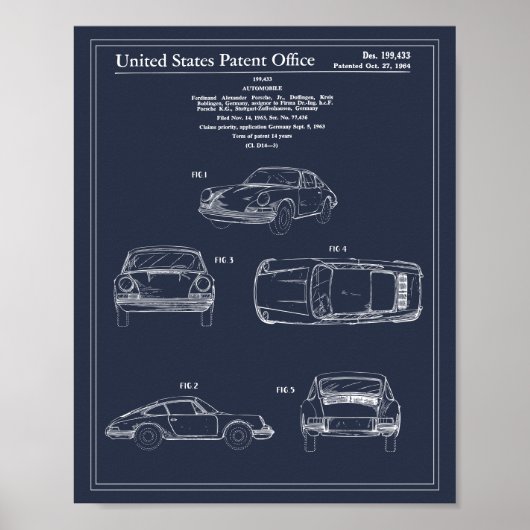 ヴィンテージ旅行設計図アートスポーツカー特許 ポスター (正面)