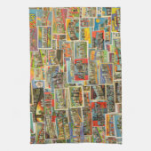 ヴィンテージ旅行郵便はがきの台所手タオル キッチンタオル (縦)