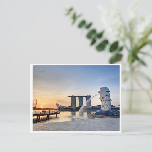 ヴィンテージ旅行都市シンガポールのスカイラインレトロ ポストカード (スタンド正面)