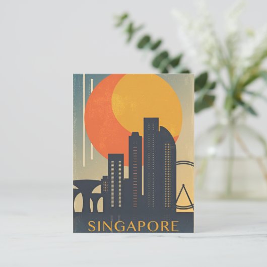 ヴィンテージ旅行都市シンガポールのスカイラインレトロ ポストカード (スタンド正面)