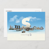 ヴィンテージ旅行都市シンガポールのスカイラインレトロ ポストカード (正面/裏面)