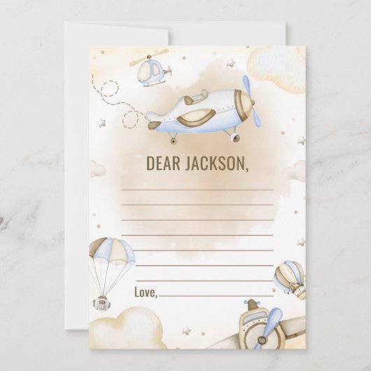 ヴィンテージ旅行飛行機タイムカプセルノートカード 招待状 (正面)