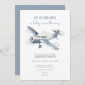 ヴィンテージ旅行飛行機ベビーシャワー招待状 招待状 (正面/裏面)