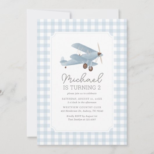 ヴィンテージ旅行飛行機誕生日 招待状 (正面)