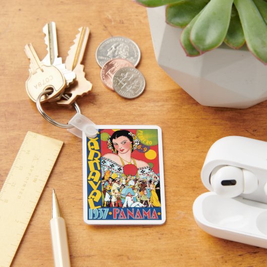 ヴィンテージ旅行1937パナマカーニバルパーティー女性 キーホルダー (デスク)