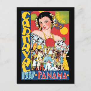 ヴィンテージ旅行1937パナマカーニバルパーティー女性 ポストカード