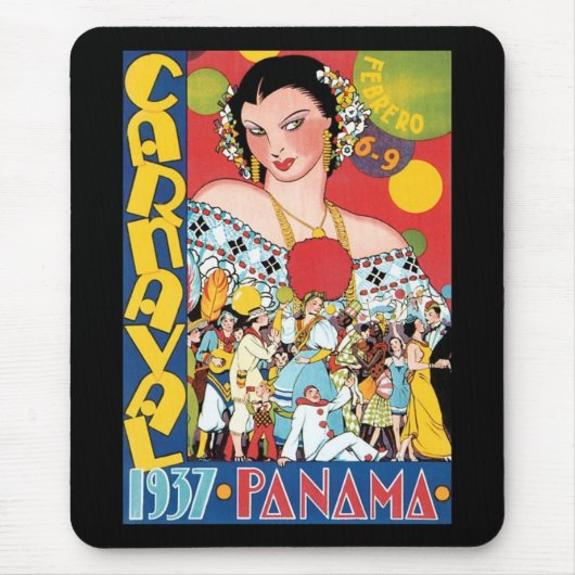 ヴィンテージ旅行1937パナマカーニバルパーティー女性 マウスパッド (正面)
