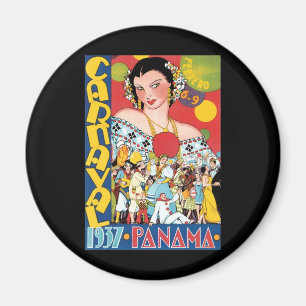 ヴィンテージ旅行1937パナマカーニバルパーティー女性 マグネット