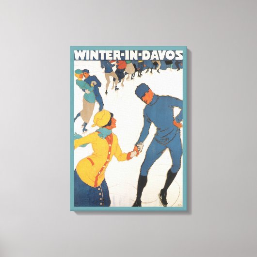 ヴィンテージ旅行，アールデコ，冬のダボスのスイス キャンバスプリント (正面)