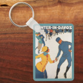 ヴィンテージ旅行,アールデコ,冬のダボスのスイス キーホルダー (正面)