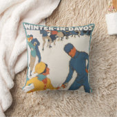 ヴィンテージ旅行，アールデコ，冬のダボスのスイス クッション (ブランケット)