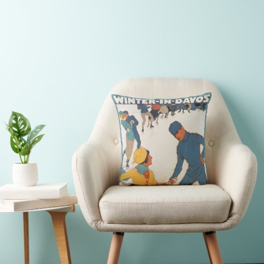ヴィンテージ旅行，アールデコ，冬のダボスのスイス クッション (椅子)