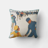 ヴィンテージ旅行，アールデコ，冬のダボスのスイス クッション (裏面)