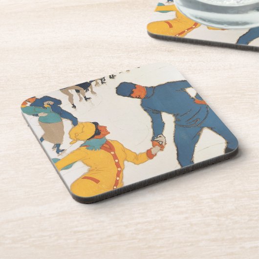 ヴィンテージ旅行，アールデコ，冬のダボスのスイス コースター (左側)