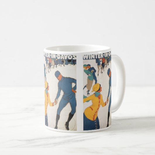 ヴィンテージ旅行，アールデコ，冬のダボスのスイス コーヒーマグカップ (正面右)