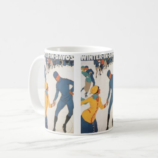 ヴィンテージ旅行，アールデコ，冬のダボスのスイス コーヒーマグカップ (正面左)