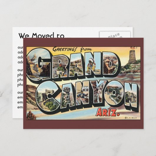 ヴィンテージ旅行，グランドキャニオン，住所の変更 案内ポストカード (正面/裏面)