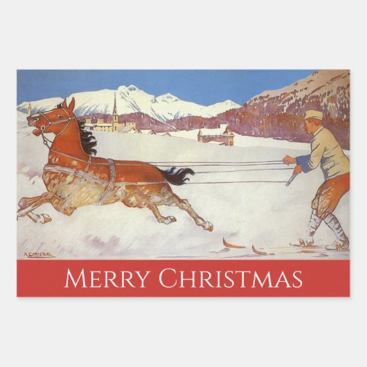 ヴィンテージ旅行、スイスの冬クリスマス ラッピングペーパーシート (正面2)