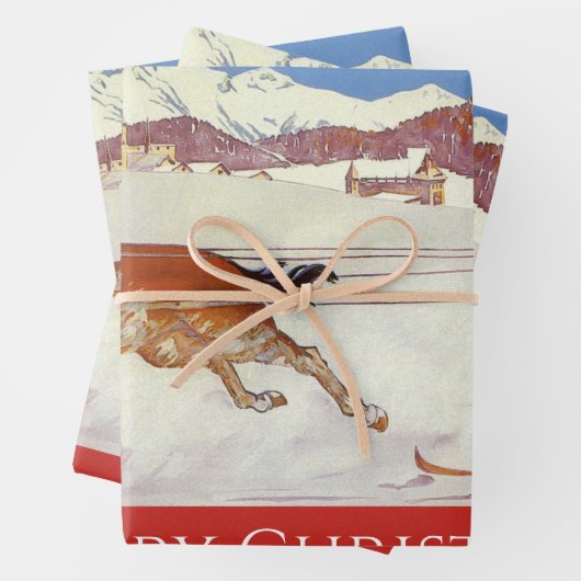ヴィンテージ旅行、スイスの冬クリスマス ラッピングペーパーシート (インサイチュ)