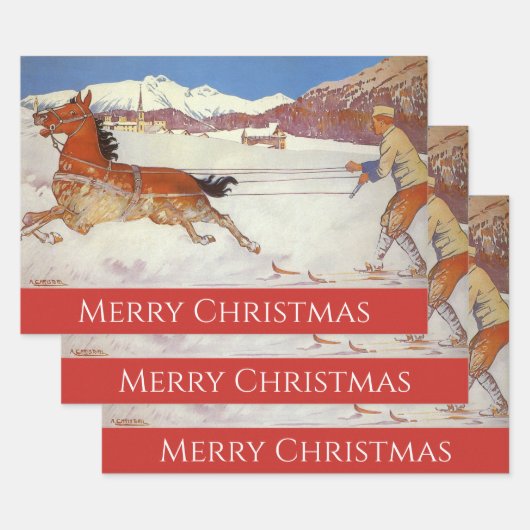 ヴィンテージ旅行、スイスの冬クリスマス ラッピングペーパーシート (セット)