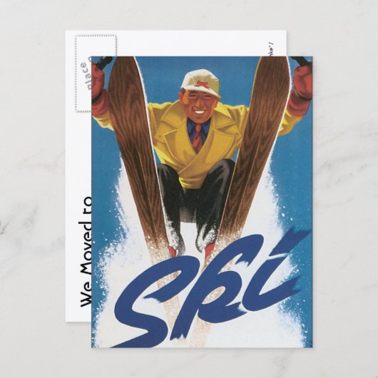 ヴィンテージ旅行、スキースキー雪、アドレスの変更 案内ポストカード (正面/裏面)