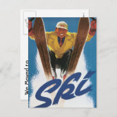 ヴィンテージ旅行、スキースキー雪、アドレスの変更 案内ポストカード (正面/裏面)