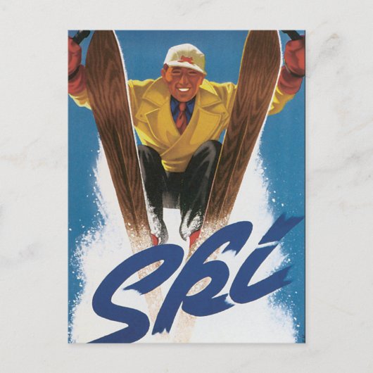 ヴィンテージ旅行、スキースキー雪、アドレスの変更 案内ポストカード (正面)