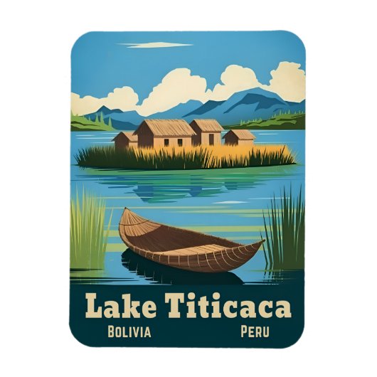 ヴィンテージ旅行 チチカカ湖 南米 風景 マグネット (縦)