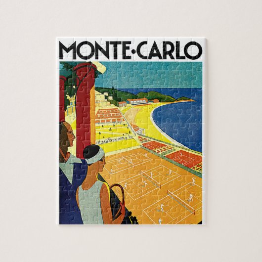 ヴィンテージ旅行，テニス，スポーツ，モンテカルロ・モナコ ジグソーパズル (縦)