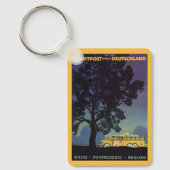 ヴィンテージ旅行，ドイツ，夜の黄色のバス キーホルダー (正面)