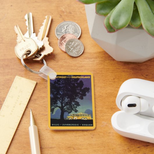 ヴィンテージ旅行，ドイツ，夜の黄色のバス キーホルダー (デスク)