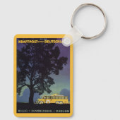 ヴィンテージ旅行，ドイツ，夜の黄色のバス キーホルダー (裏面)