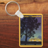 ヴィンテージ旅行，ドイツ，夜の黄色のバス キーホルダー (正面)