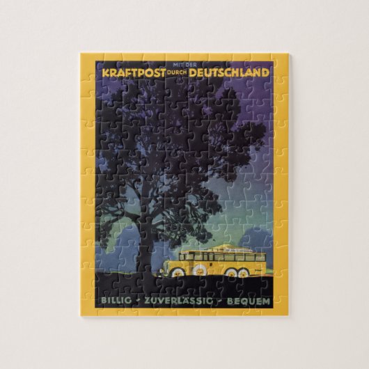ヴィンテージ旅行,ドイツ,夜の黄色のバス ジグソーパズル (縦)