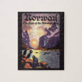 ヴィンテージ旅行、ノルウェーフィヨルドの土地の真夜中の太陽 ジグソーパズル (縦)