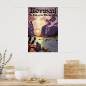 ヴィンテージ旅行、ノルウェーフィヨルドの土地の真夜中の太陽 ポスター (キッチン)