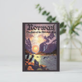 ヴィンテージ旅行、ノルウェーフィヨルドの土地の真夜中の太陽 ポストカード (スタンド正面)