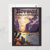 ヴィンテージ旅行、ノルウェーフィヨルドの土地の真夜中の太陽 ポストカード (正面/裏面)