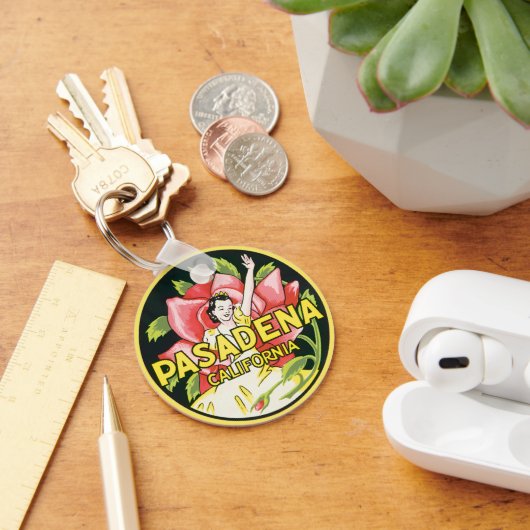 ヴィンテージ旅行、パサデナ・カリフォルニア、レディ&バラ キーホルダー (デスク)