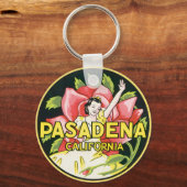 ヴィンテージ旅行、パサデナ・カリフォルニア、レディ&バラ キーホルダー (正面)
